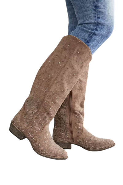 Very G Crystal Cowboy Tall Boots for Women in Taupe