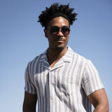 Vintage Summer Basket Weave Button Down Shirt for Men in Navy