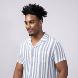 Vintage Summer Basket Weave Button Down Shirt for Men in Navy