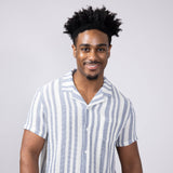 Vintage Summer Basket Weave Button Down Shirt for Men in Navy