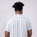 Vintage Summer Basket Weave Button Down Shirt for Men in Navy