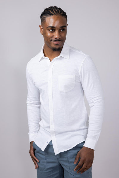 Vintage Summer Slub Button Up Shirt for Men in Ivory