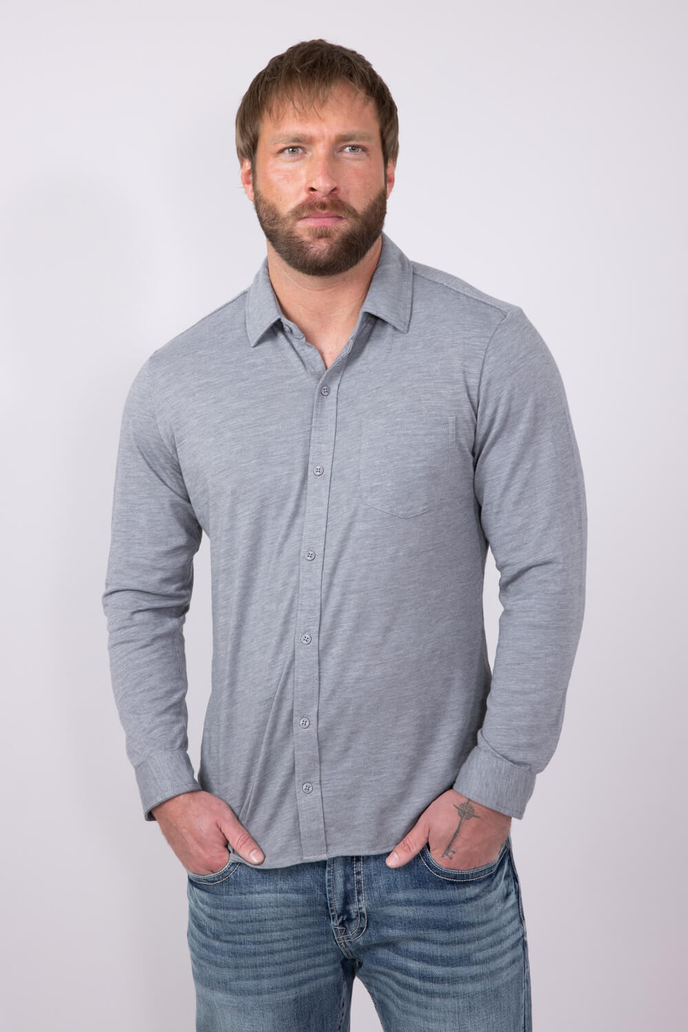 Vintage Summer Soft Button Up Shirt for Men in Heather Grey