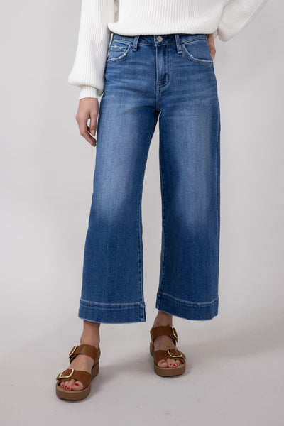 Flying Monkey High-Rise Dark Wash Cropped Wide Leg Trousers for Women