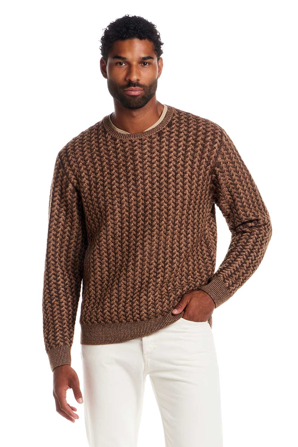 Weatherproof Vintage Braided Crewneck Sweater for Men in Vicuna