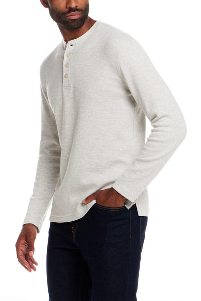 Weatherproof Vintage Waffle Button Henley Thermal Long Sleeve Shirt for Men in Oat