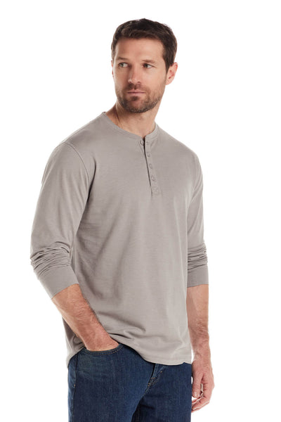 Weatherproof Vintage Long Sleeve Jersey Henley Shirt for Men in Heather Grey
