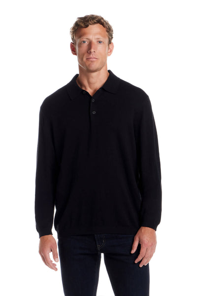 Weatherproof Cotton Cashmere Sweater Polo Shirt for Men in Black
