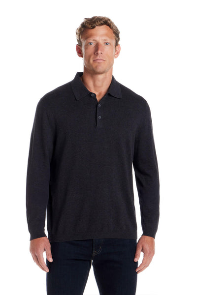 Weatherproof Cotton Cashmere Sweater Polo Shirt for Men in Charcoal