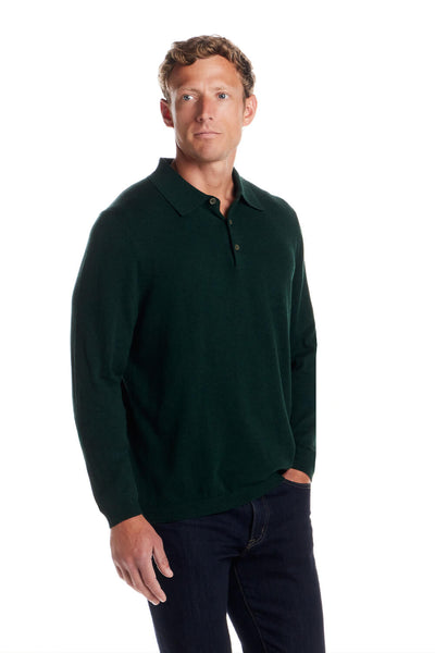 Weatherproof Cotton Cashmere Sweater Polo Shirt for Men in Pin Green