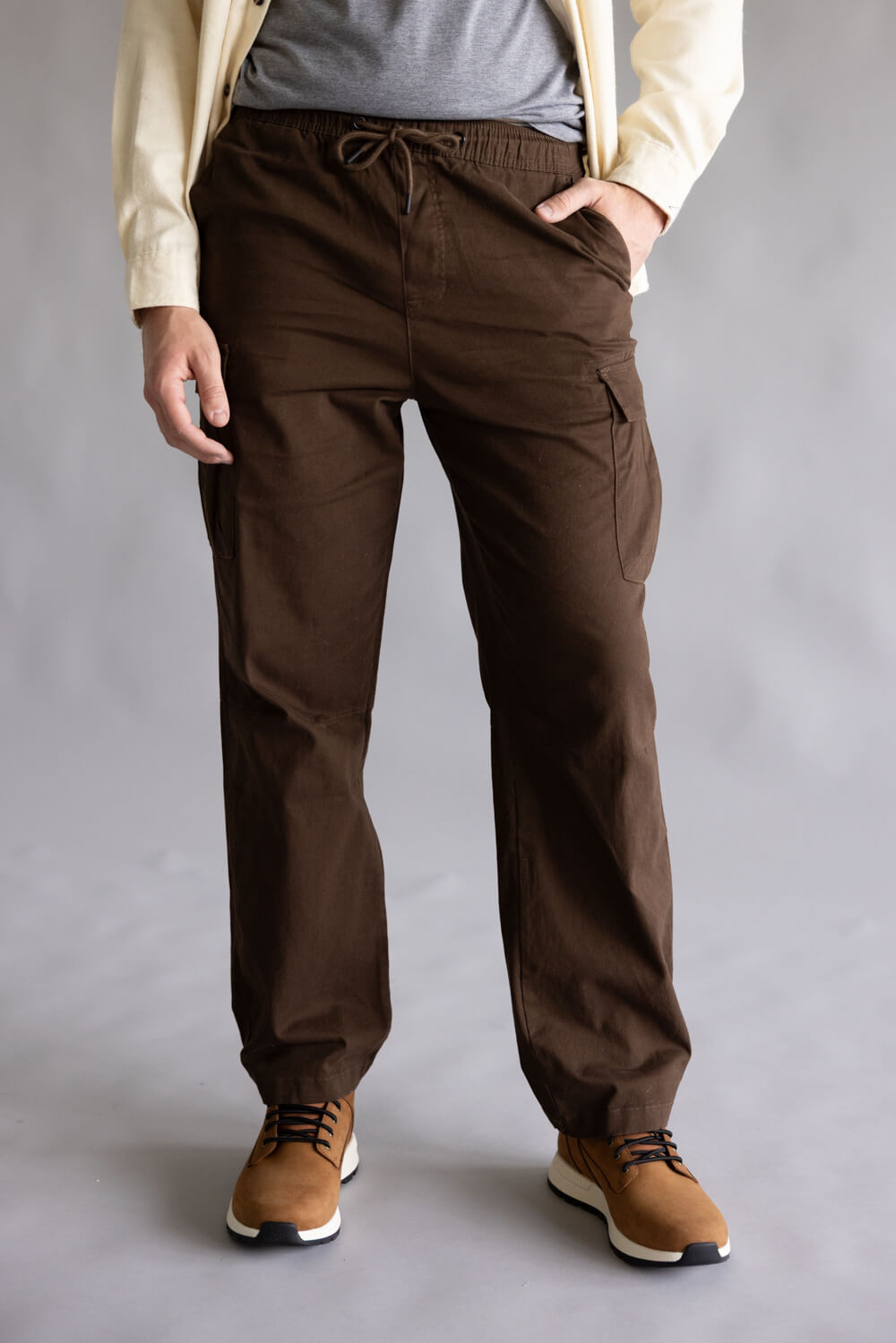 chocolate brown dress pants men Open Bottom Cargo Pants for Men in Brown