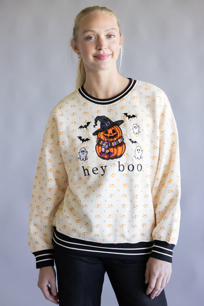 Simply Southern Hey Boo Pumpkin Sweater for Women in Cream