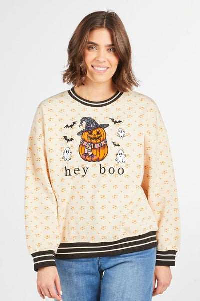 Simply Southern Hey Boo Pumpkin Sweater for Women in Cream