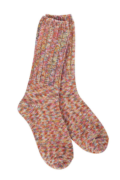 World's Softest Weekend Ragg Crew Socks for Women in Floral Pink