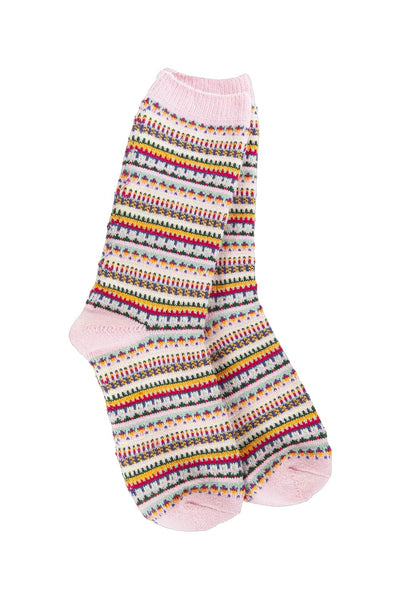 World's Softest Boho Stripe Crew Socks for Women in Pink