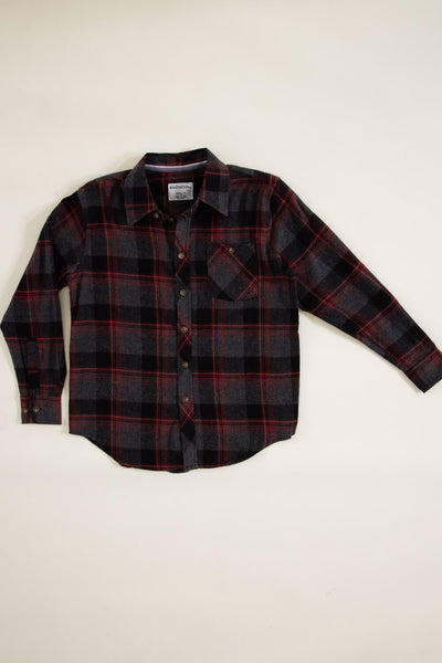 Youth Plaid Button Up Flannel for Boys in Red