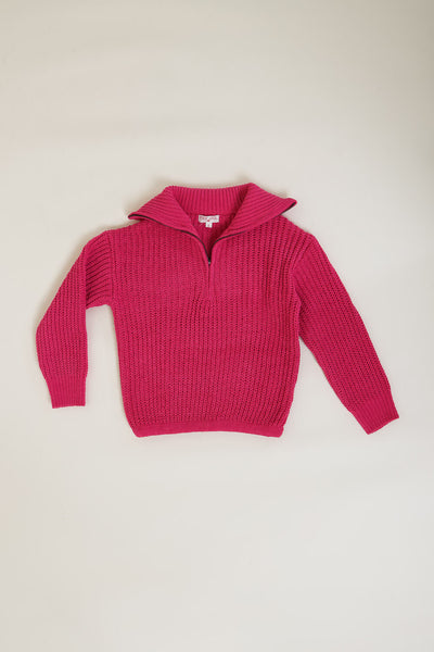 Youth Quarter Zip Sweater for Girls in Pink