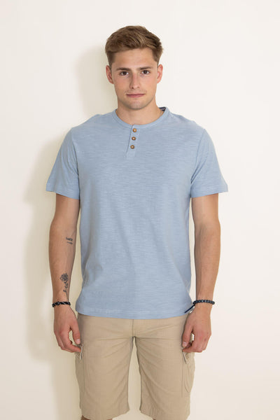 1897 Original Solid Henley Cotton Shirt for Men in Blue