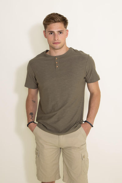 1897 Original Solid Henley Cotton Shirt for Men in Military Green