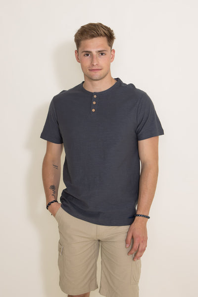 1897 Original Solid Henley Cotton Shirt for Men in Tar Grey