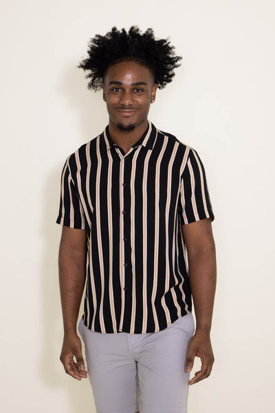 Denim & Flower Woven Button-Down Stripes Shirt for Men in Black