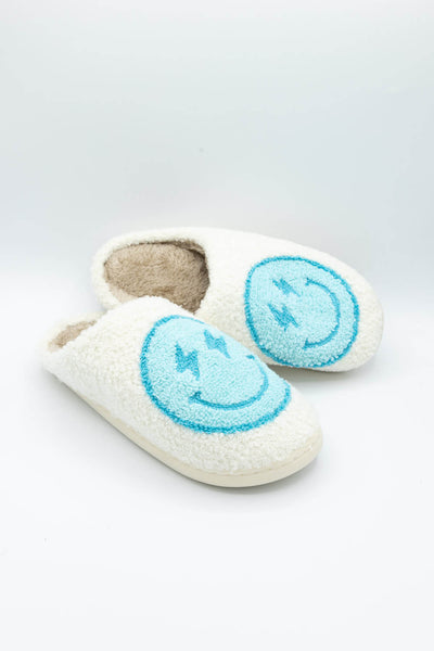 Smiley Face Slippers for Women in Blue/White