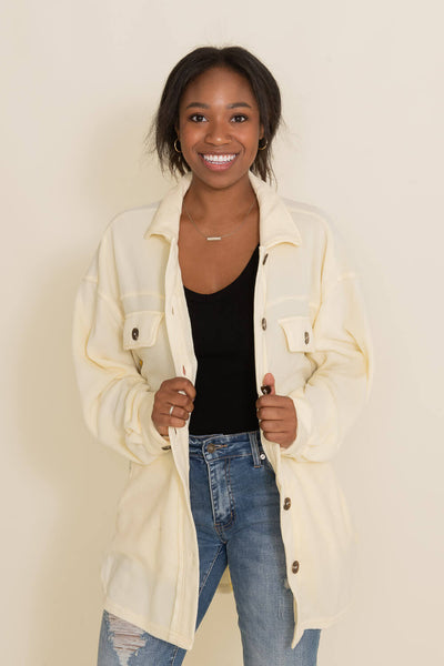 La Miel Sunset Fleece Shacket for Women in Cream Yellow