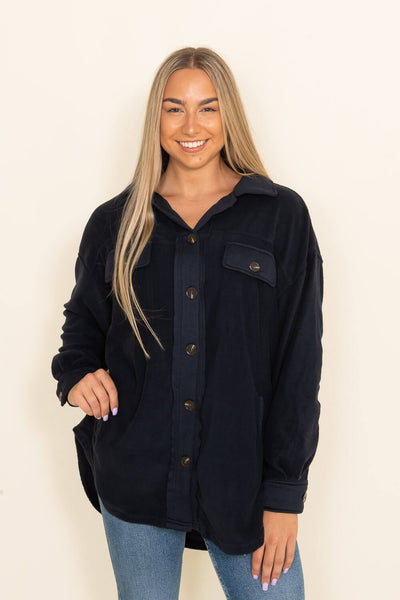 La Miel Sunset Fleece Shacket for Women in Dark Teal
