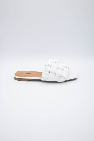 Pierre Dumas Tiba Woven Slide Sandals for Women in White