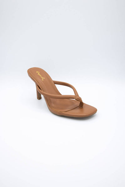 Qupid Shoes Isley Thong Heels for Women in Brown