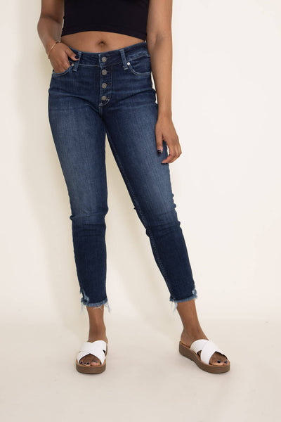 Silver Jeans Suki Mid Rise Button Fly Skinny Crop Jeans for Women