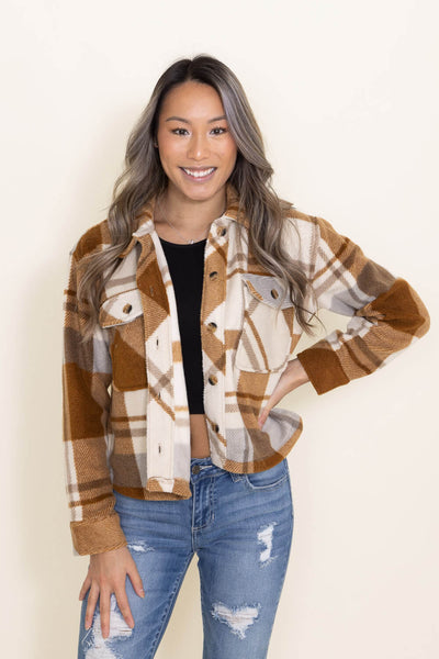 Thread & Supply Plaid Auria Trucker Jacket in Brown