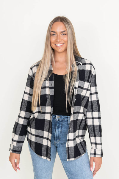 Thread & Supply Baxter Plaid Button Up Top for Women in Black