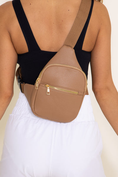 Slim Front Pocket Sling Bag for Women in Brown