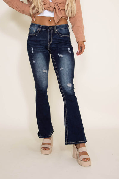 True Luck Bernie Mild Destruction Flare Jeans for Women