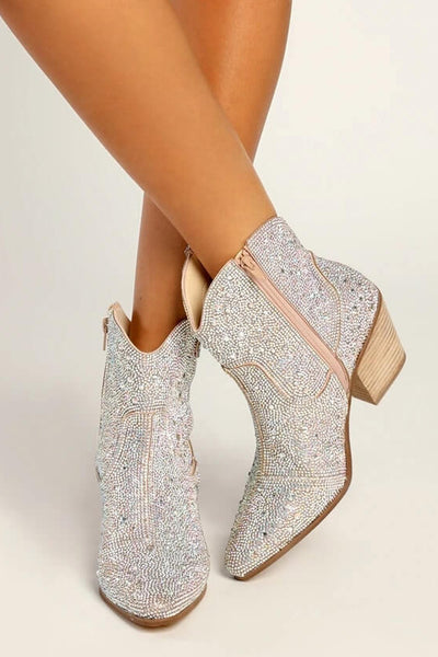 Matisse Harlow Rhinestone Cowboy Booties for Women in Silver