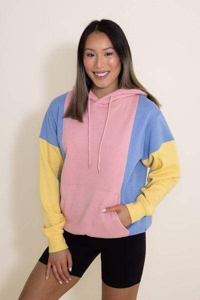 Pink color block best sale hoodie