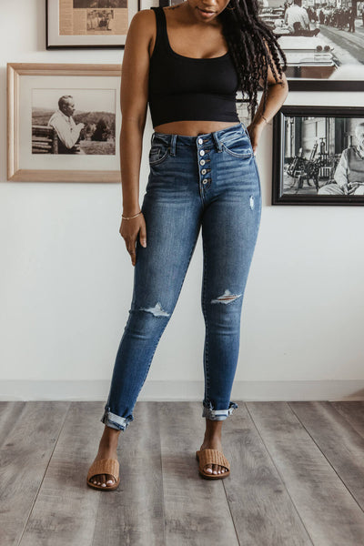KanCan High Rise Rolled Cuff Ankle Skinny Jeans for Women