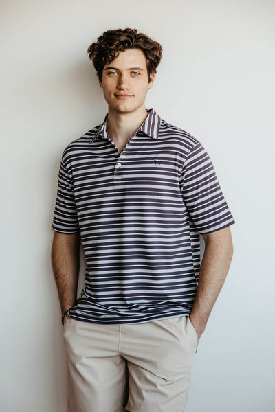 Simply Southern Performance Stripe Polo in Dark Grey
