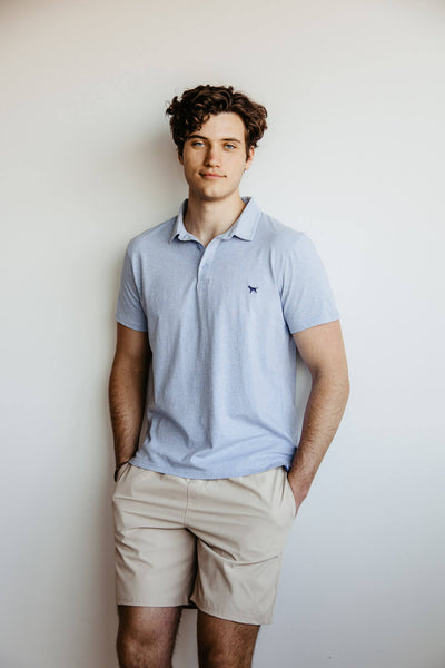 Simply Southern Solid Heather Polo Shirt for Men in Light Blue