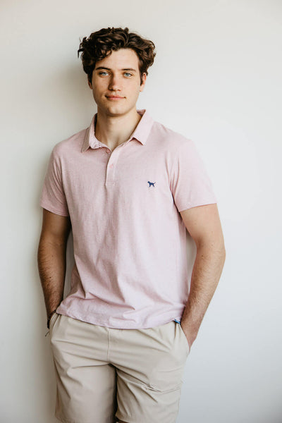Simply Southern Solid Heather Polo Shirt for Men in Pink