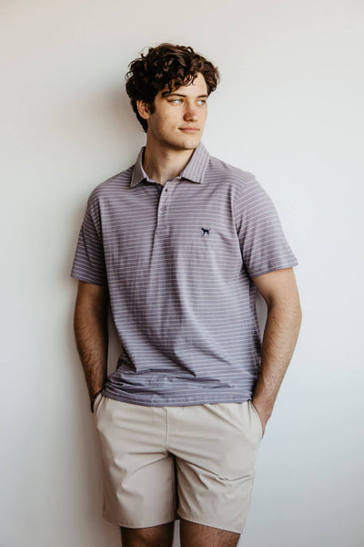 Simply Southern Stripe Polo for Men in Grey