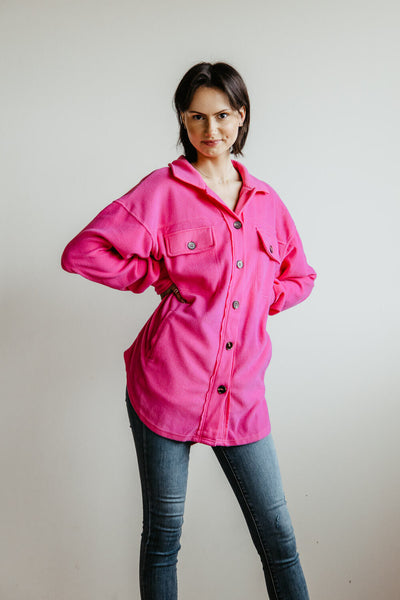 La Miel Sunset Fleece Shacket for Women in Candy Pink