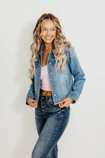 KanCan Destructed Hem Denim Jacket for Women