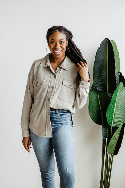 Thread & Supply Cyrus Shacket for Women in Moss Grey