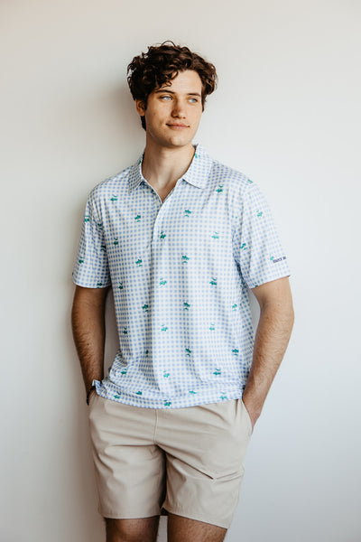 Simply Southern Palm Tree Pattern Polo for Men in Light Blue