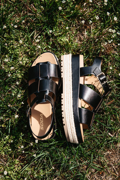 Soda Shoes McLean Fisherman Platform Sandals for Women in Black