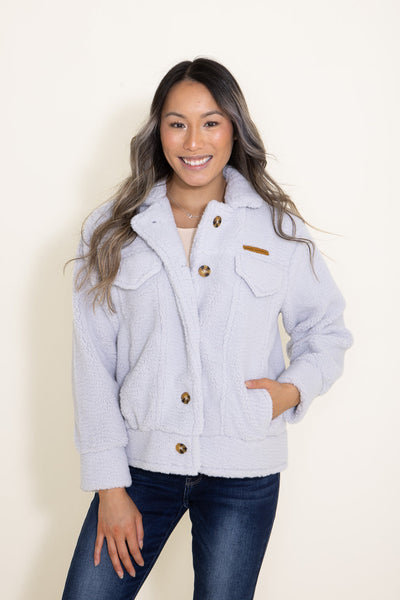 Women's Simply Southern Clothing Soft Sherpa Shacket for Women in Grey