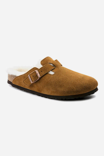 Birkenstock Boston Shearling Suede Leather Clogs for Women in Mink