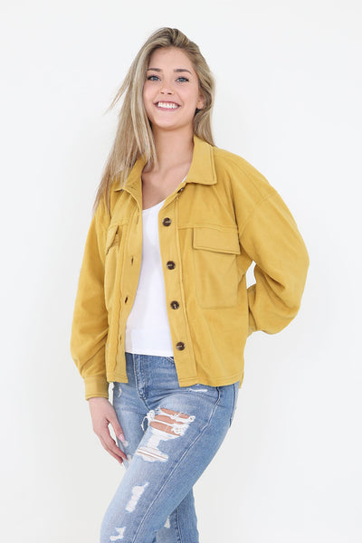 La Miel Matilda Cropped Shacket for Women in Mustard Yellow